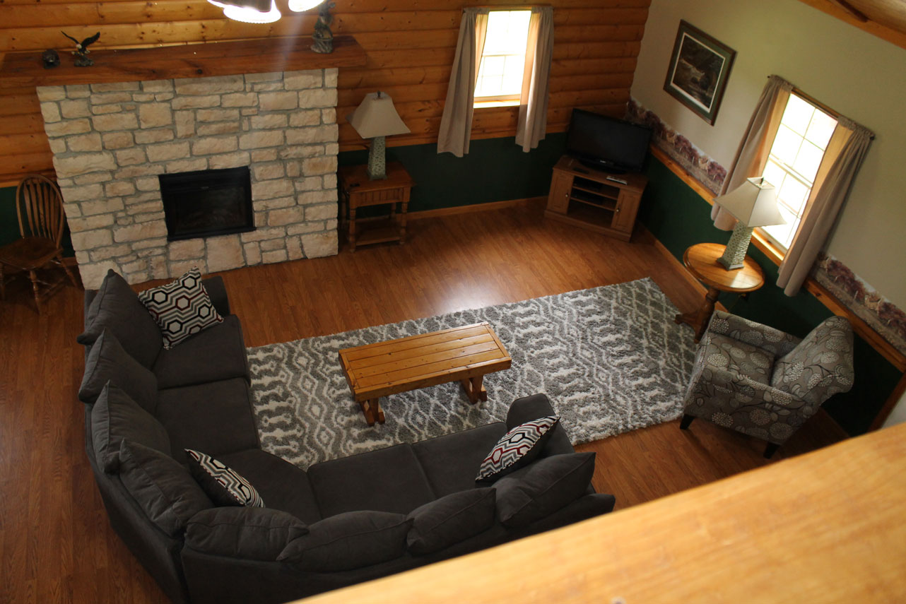 aerial view of interior of cabin rental in shelbyville illinois
